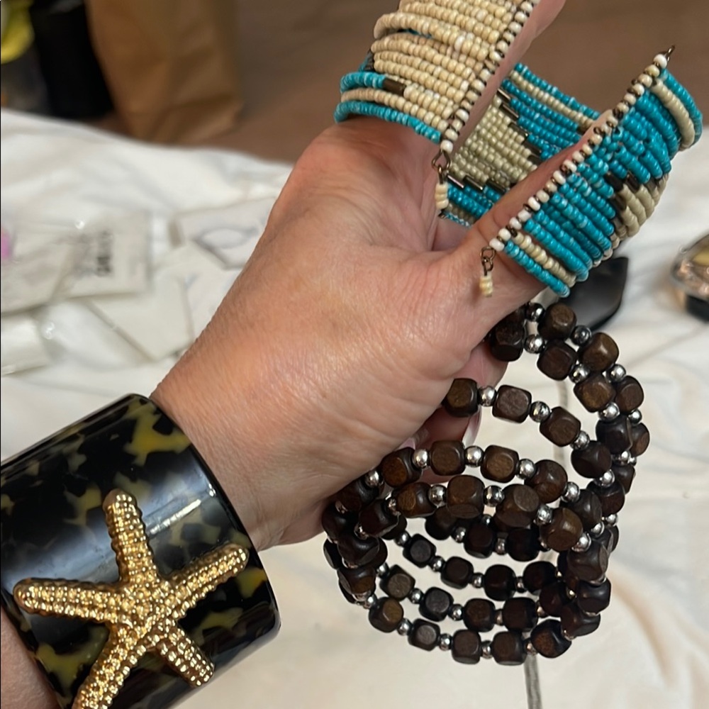 Gold Starfish Cuff and Beaded Bracelet Set